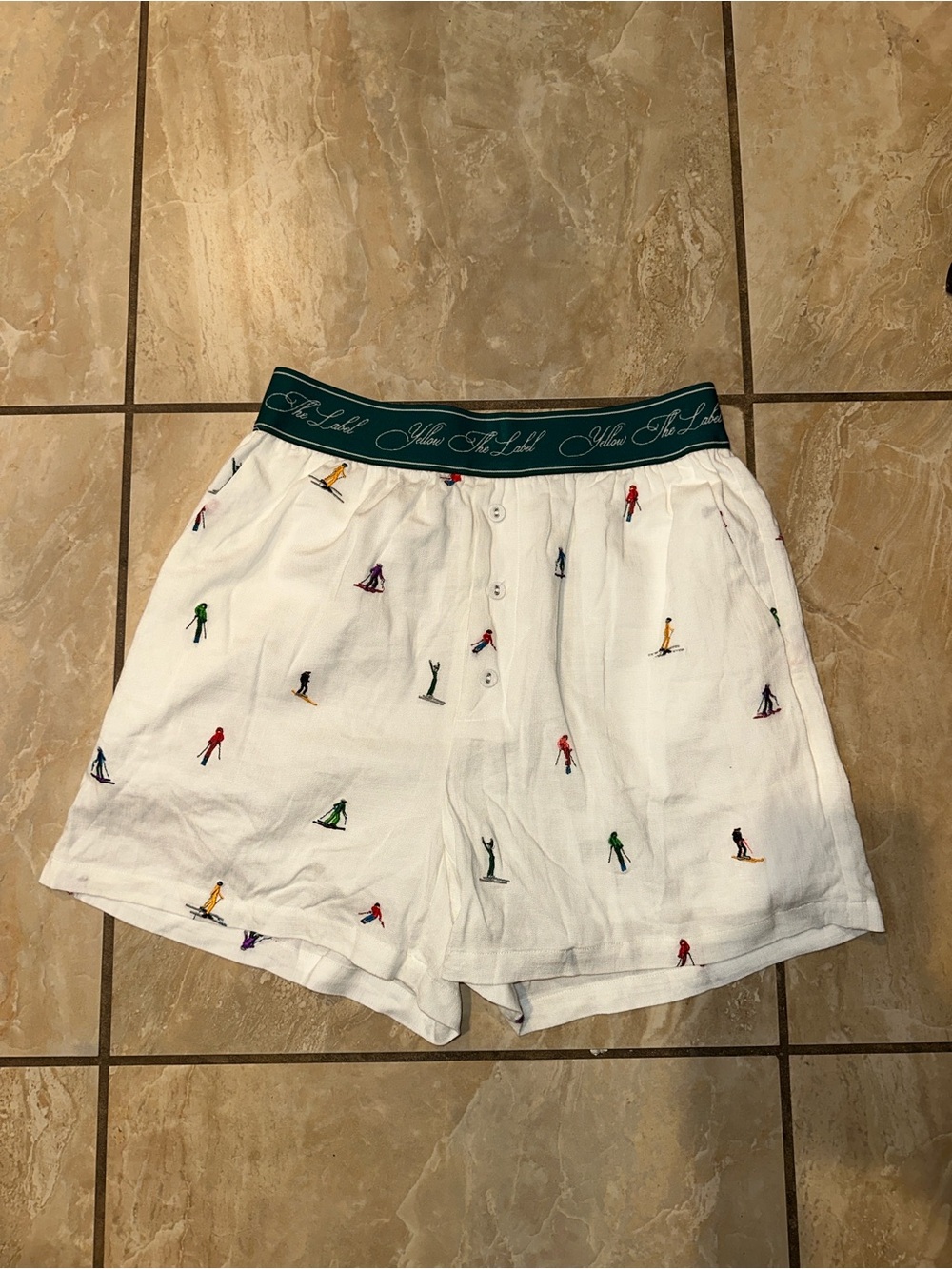 Green YELLOW SKI PEOPLE (RECYCLED LINEN) BOXER SHORTS SIZE M